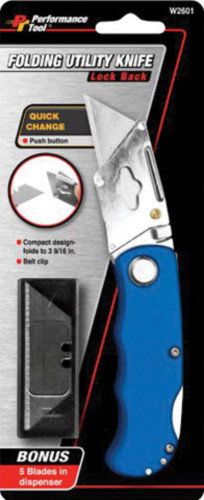 Performance Tool Folding LB Blue Utility Knife (W2601)