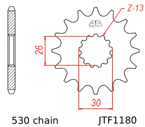JT Front Sprocket | 17 Tooth | 530 | Rubber Cushioned (JTF1180.17RB)
