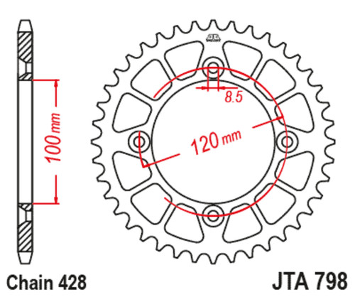 JT Rear Sprocket | Racelite Aluminum | Black | 428 | 49 Tooth (JTA798.49BLK)