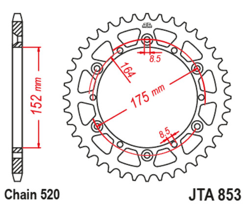JT Rear Sprocket | Racelite Aluminum | Black | 520 | 44 Tooth (JTA853.44BLK)