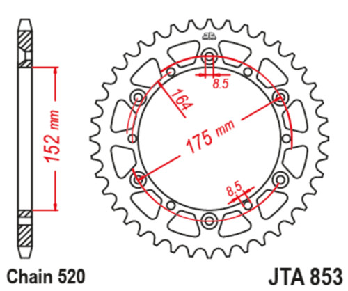 JT Rear Sprocket | Racelite Aluminum | Black | 520 | 51 Tooth (JTA853.51BLK)