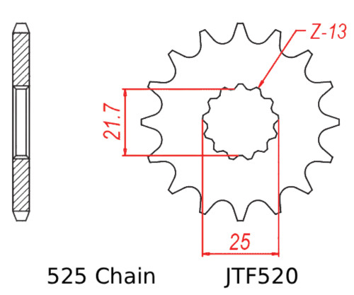 JT Front Sprocket | 14 Tooth | 525 | Rubber Cushioned (JTF520.14RB)