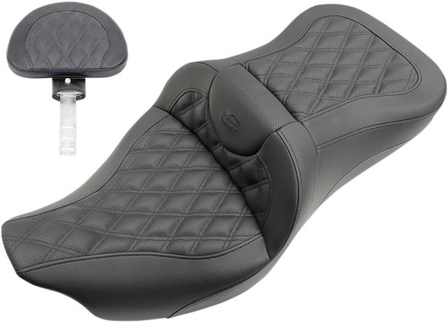 Saddlemen Roadsofa Lattice Stitch Black Seat w/Driver Backrest (808-07B-182BR)