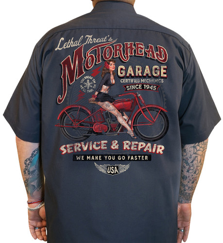 Lethal Threat Motorhead Garage Shop Mens Button Up Short Sleeve Shirt