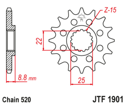 JT Front Sprocket | 15 Tooth | 520 | Steel | Lightweight (JTF1901.15)
