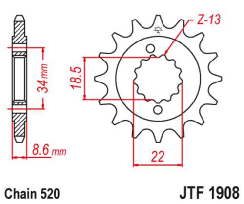 JT Steel Front Countershaft Sprocket 520 15 tooth (JTF1908.15)