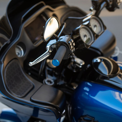 Arlen Ness Knurled Black Fly-by-Wire Handlebar Grips w/Blue End Caps (07-345)