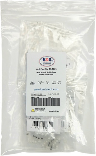 K&S AWG 26-24 Solderless Heat-Shrink Wire Connector 20 Pack (03-0021)