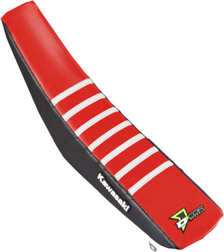 D'Cor Visuals Kawasaki Black/Red/White Ribbed Seat Cover (30-20-473)