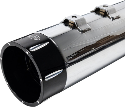 S&S Dual Chrome MK45 Slip-On Mufflers w/Black Tracer End Cap (550-0623)