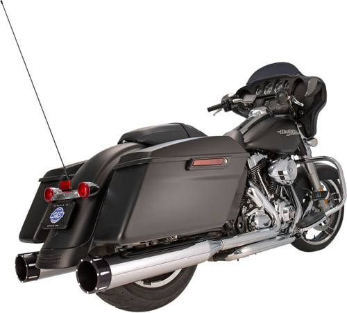 S&S Dual Chrome MK45 Slip-On Mufflers w/Black Tracer End Cap (550-0623)