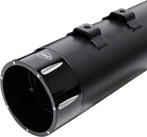 S&S Dual Black MK45 Slip-On Mufflers w/Black Tracer End Cap (550-0670)