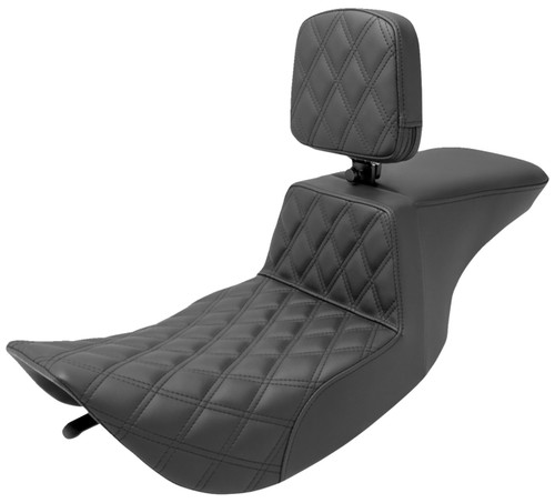 Saddlemen Step-Up Lattice Stitch Black Seat w/Driver Backrest (897-06-192BR)