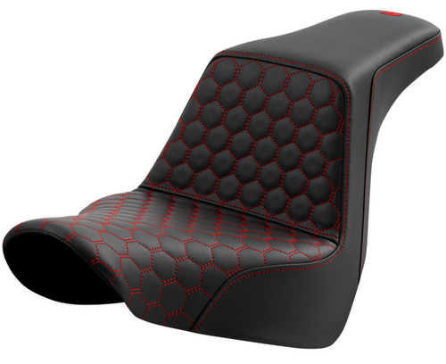 Saddlemen Step-Up Black Seat - Red HC Honeycomb Stitch (818-29-17704)