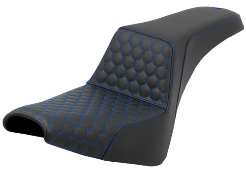 Saddlemen Step-Up Black Seat - Blue HC Honeycomb Stitch (818-30-17701)