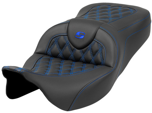 Saddlemen Roadsofa Black Seat w/Full Blue Lattice Stitching (808-07B-18201)
