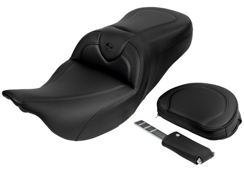 Saddlemen Roadsofa Carbon/Black Stitch Seat w/Driver Backrest (808-07B-185B0)