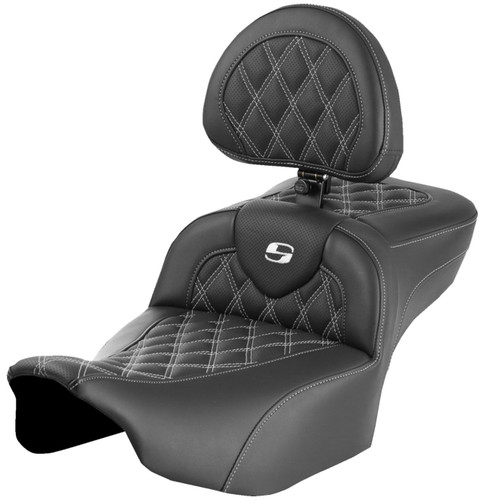 Saddlemen Extended Reach Roadsofa White Stitch Seat w/Backrest (823-07-184B6)