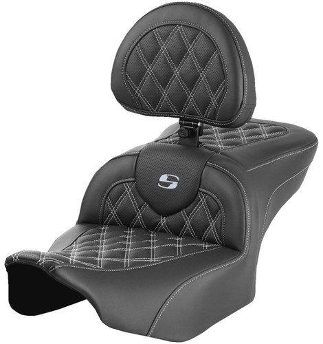 Saddlemen Roadsofa Seat w/Driver Backrest - SilverLattice Stitch (823-07-182B5)