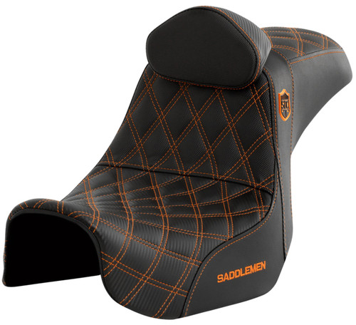 Saddlemen SDC Orange Stitch Black Gripper Seat w/Driver Lumbar (SC80604ORART)