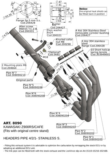 Leo Vince Stainless Steel 4-2-1 Header Pipes for '18-20 Z900 (8090)