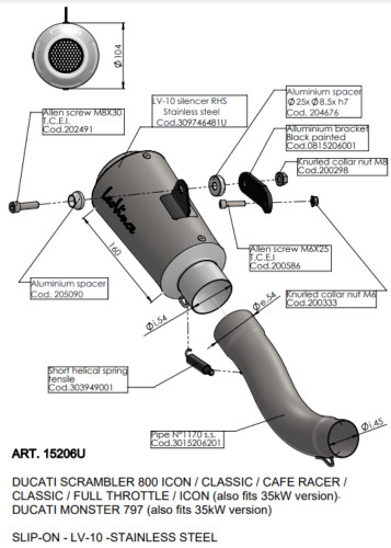 Leo Vince LV-10 Stainless Steel Slip-On Muffler (15206U)