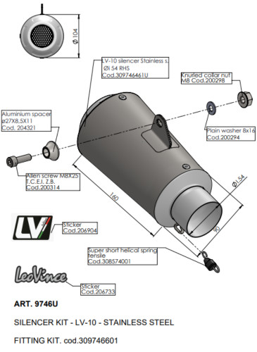 Leo Vince 54mm Universal LV-10 Stainless Steel Slip-On Muffler (9746U)