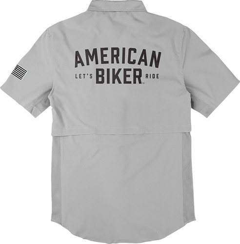 American Biker Lets Ride Vented Mens Button Up Short Sleeve Shirt