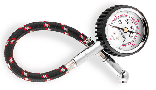 BikeMaster Dial Tire Pressure Gauge with Hose 0-15 PSI (151503)