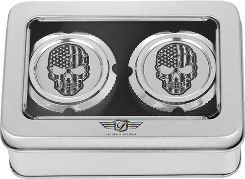 Figurati Constrast American Flag Skull Front Polish Axle Nut Cover (FD27-FAC-SS)