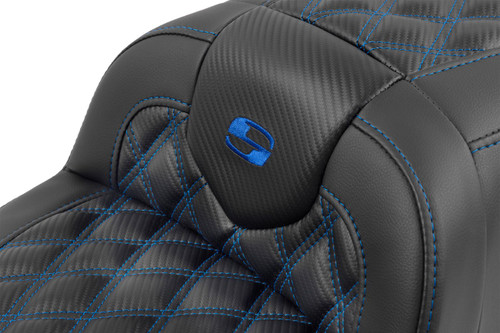 Saddlemen Roadsofa Carbon Lattice Blue Stitch Seat w/ Backrest (823-07-206B1)