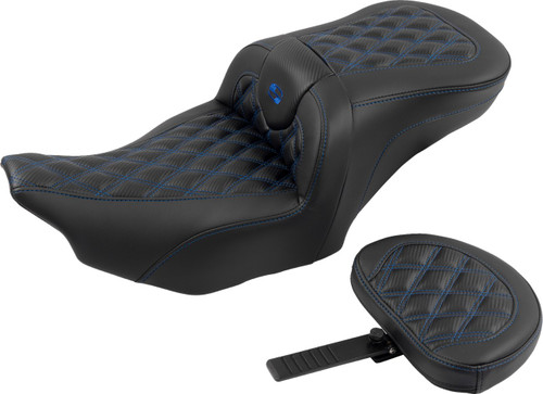 Saddlemen Roadsofa Carbon Lattice Blue Stitch Seat w/ Backrest (823-07-206B1)