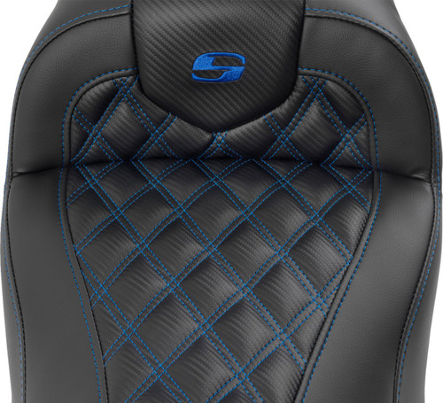 Saddlemen Roadsofa Carbon Lattice Blue Stitch Seat w/ Backrest (823-07-206B1)