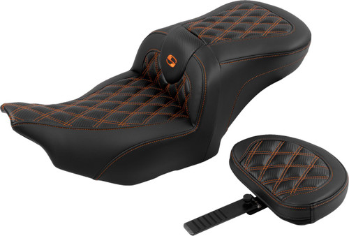 Saddlemen Roadsofa Carbon Lattice Orange Stitch Seat w/ Backrest (823-07-206B3)