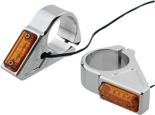 Joker Machine Rectangle LED Fork Mount Turn Signals | 39mm | Chrome (05-300-3)