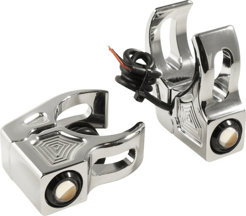 Joker Machine Fork Mount Amber Turn Signals | 39mm | Chrome (05-220-3)
