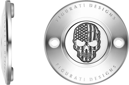 Figurati Timing Cover | Skull USA Flag | 2 Hole | Stainless (FD27-TC-2H-SS)