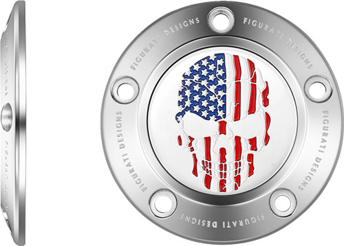Figurati American Flag Skull Polished 5 Hole Timing Cover (FD24-TC-5H-SS)