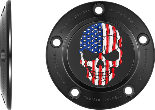Figurati American Flag Skull Black 5 Hole Timing Cover (FD25-TC-5H-BLK)
