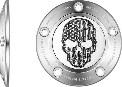 Figurati Timing Cover | Skull USA Flag | 5-Hole | Stainless (FD27-TC-5H-SS)