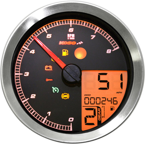 Koso HD-04 Multi-Function Speedometer/Tachometer | Chrome (BA051221)