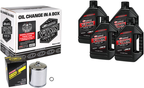 Maxima Twin Cam Synthetic 20W-50 Oil Change Kit w/ Chrome Filter (90-119014PC)