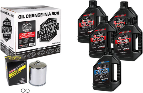Maxima Sportster Synthetic 20W-50 Oil Change Kit w/ Chrome Filter (90-119015PC)