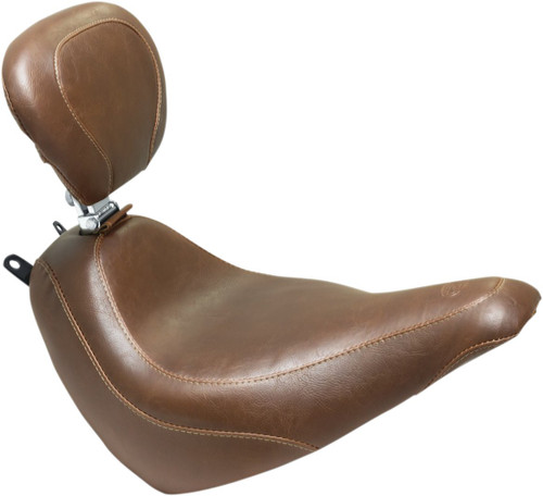 Mustang Wide Tripper Brown Solo Seat w/ Backrest | Smooth (83001)