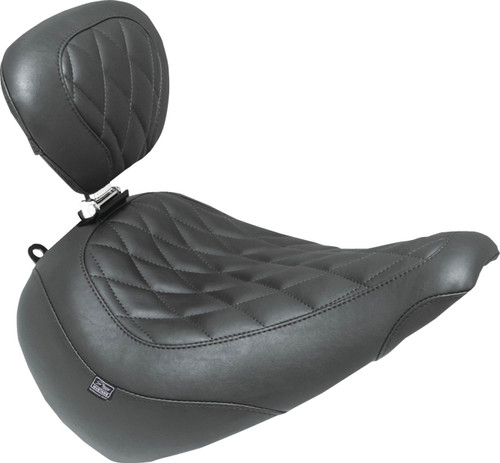 Mustang Wide Tripper Black Solo Seat w/ Backrest | Diamond Stitch (89027)