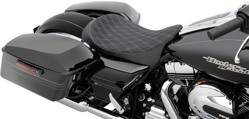Drag Specialties EZ-ON Low Solo Seat | Double Diamond Silver Stitch (0801-1153)