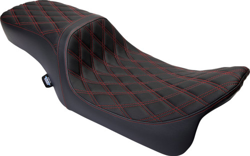 Drag Specialties Predator 2-Up Seat | Double Diamond w/Red Stitch (0801-1494)