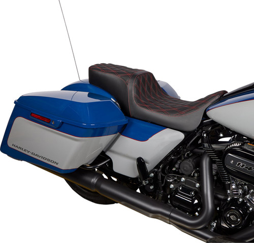 Drag Specialties Predator 2-Up Seat | Double Diamond w/Red Stitch (0801-1494)