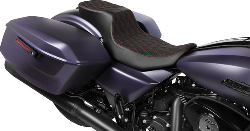 Drag Specialties Predator 2-Up Seat | Double Diamond w/Red Stitch (0801-1943)