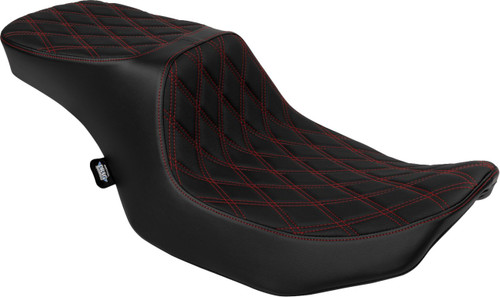 Drag Specialties Predator 2-Up Seat | Double Diamond w/Red Stitch (0801-1950)